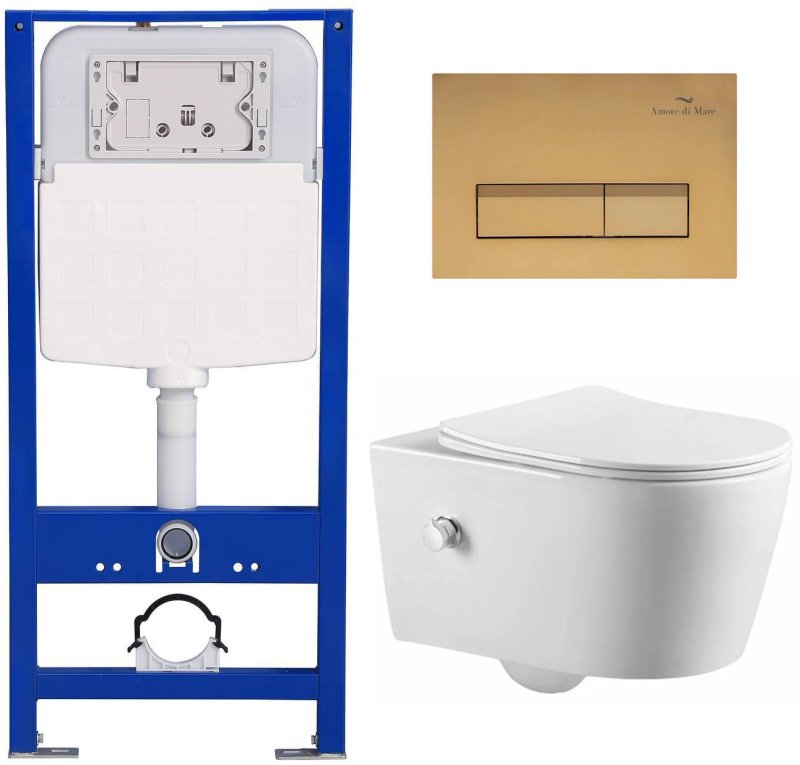 Комплект 6 в 1: инсталляция Amore di Mare QuickFit 50114 с подвесным унитазом Temo Bidet P322-X и клавишей смыва 404G (QF404G322X)